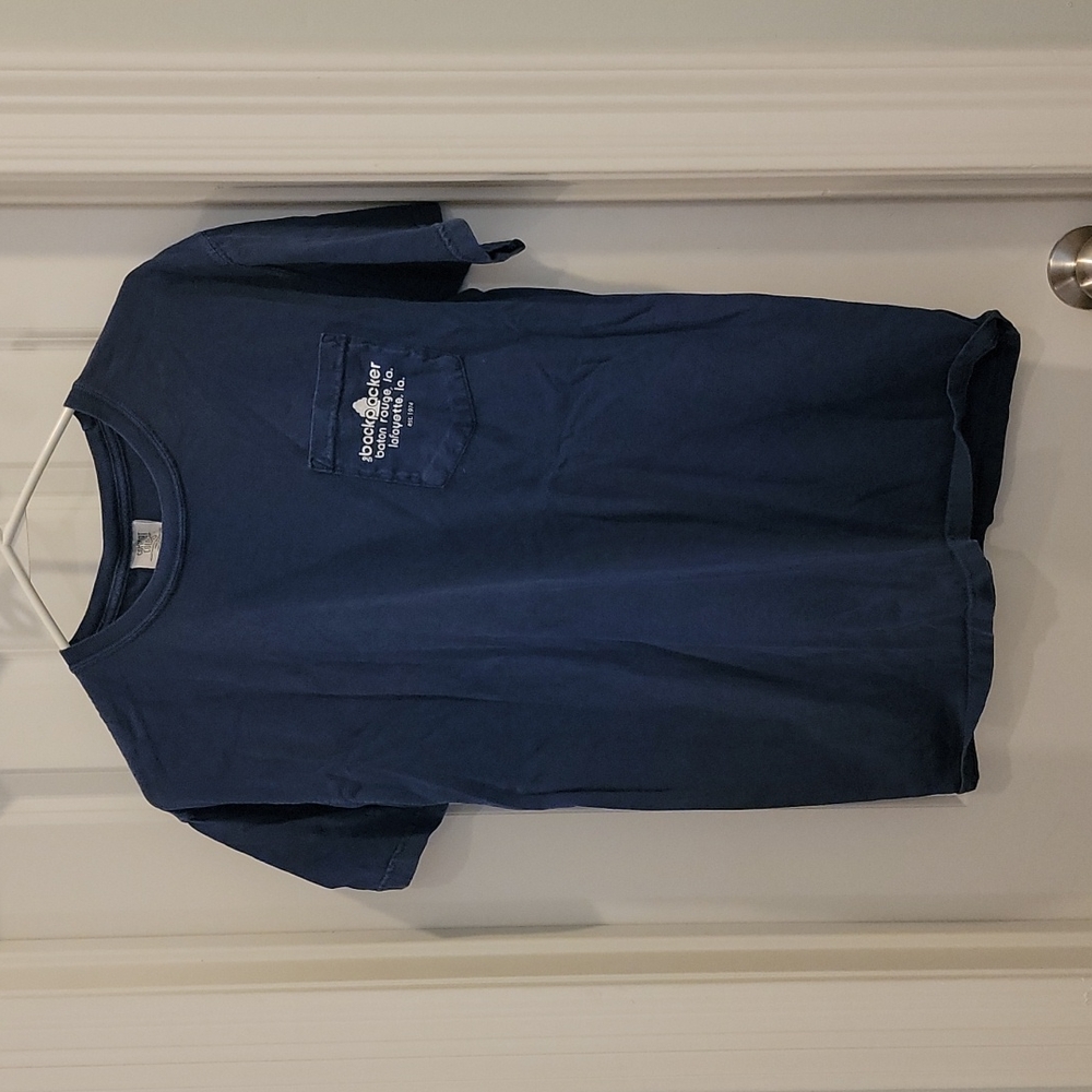 Backpacker mens tee, navy. Size medium